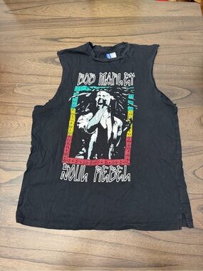 Divided Black Bob Marley Graphic Muscle Tank with Rasta Accent
